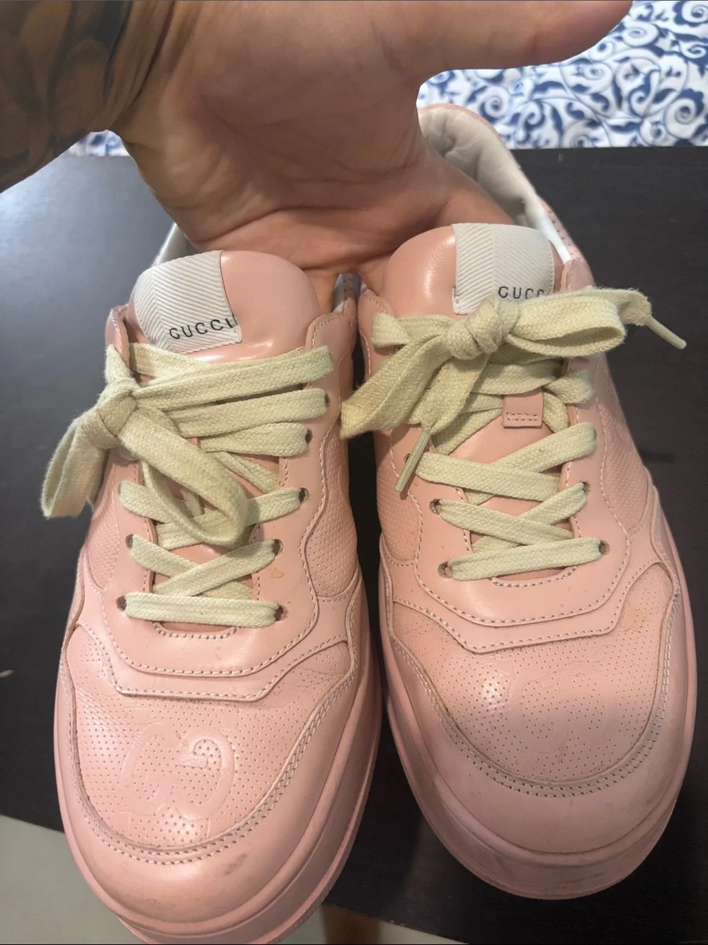 Gucci Pink Leather Lace-Up Women's Sneakers
